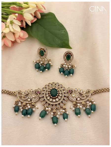 Peacock Emerald Drops Choker