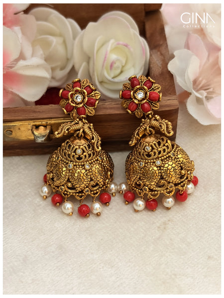 Pavazham Floral Nakshi Jhumkas Alternative View