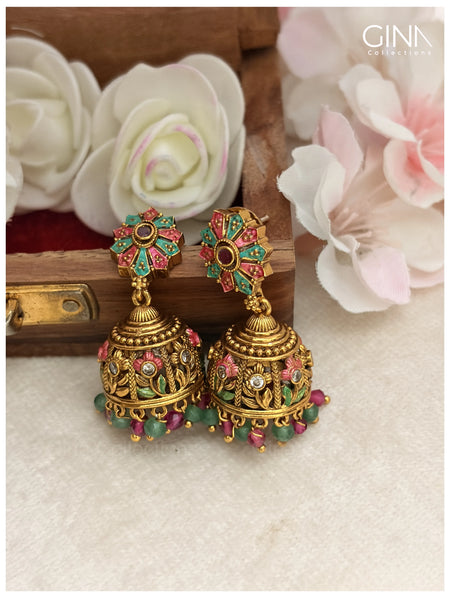 Meenakari Floral Jhumkas