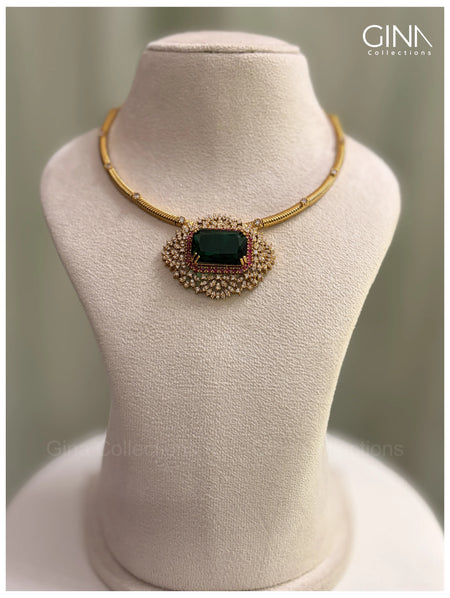 Gold Plated Hasli with Dominant Emerald Pendant