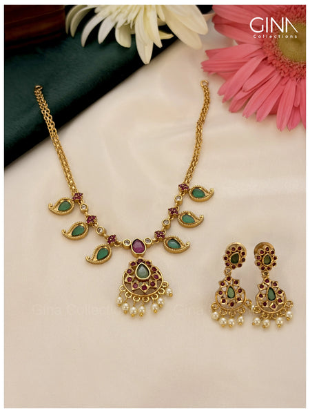 Traditional Palakka Mango Design Necklace Set