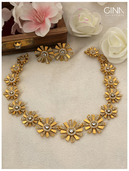 Golden Flower with AD Stones Necklace