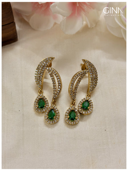 Half Moon AD Stones Drops Necklace - Emerald Alternative View