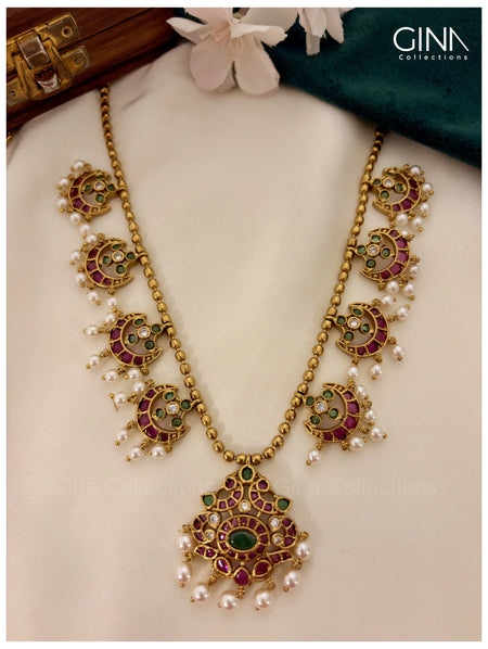 Traditional Guttapusalu Peacock Necklace Set with Earrings for Women Alternative View