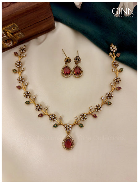 Floral Ruby Elegant Necklace - Ruby