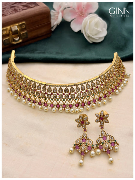 Gold Plated Bridal Choker with Pearl Drops
