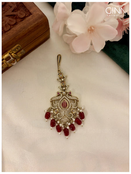 Premium Gold Plated Ruby Maang Tikka