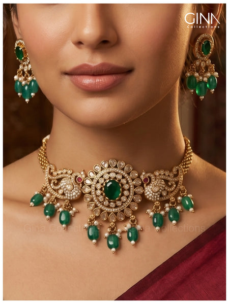 Peacock Emerald Drops Choker Alternative View