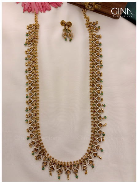 Antique Gold Mango Design Haram with Green Beads Alternative View