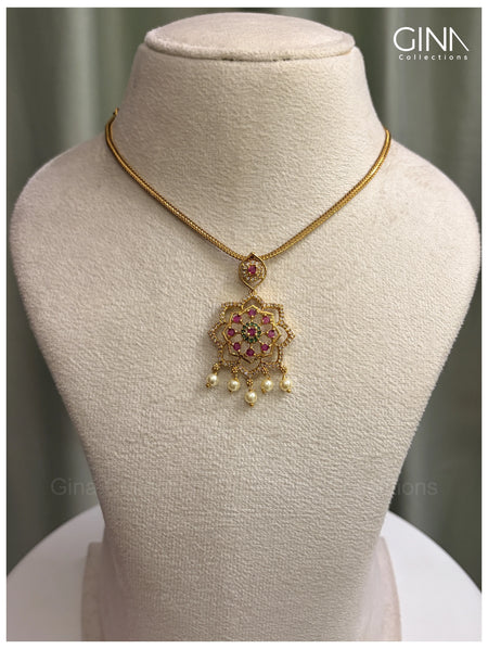 Ruby Floral Attigai with Pearl Drops