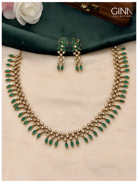 Stunning Emerald & AD Necklace and Haram Combo Alternative View