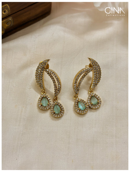 Half Moon AD Stones Drops Necklace - Sea Green Alternative View