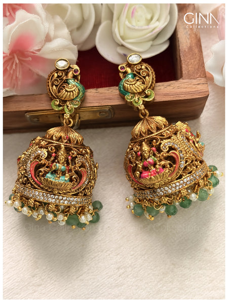 Meenakari Bridal Jhumka with Emerald Drops