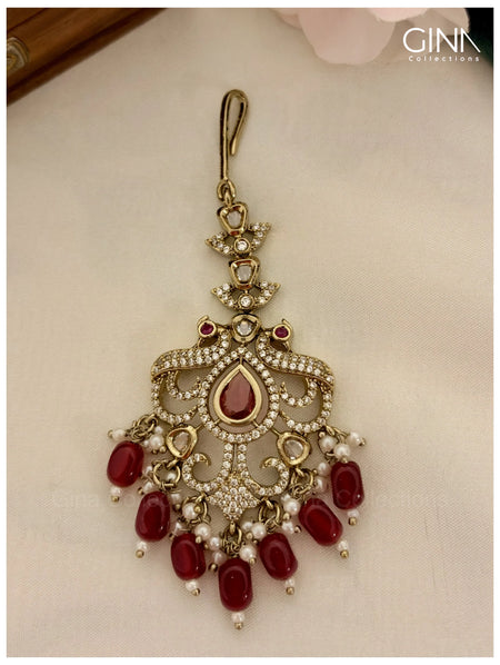 Premium Gold Plated Ruby Maang Tikka Alternative View