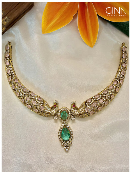 Premium Mayuri Mint Green & Pastel Pink Kanti with Earrings Alternative View