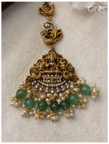 Premium Gold Plated Nakshi Maang Tikka with Pearl Drops Alternative View