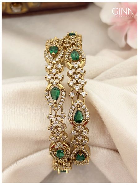 Premium Gold Plated AD Tear Drop Emerald Bangles Alternative View