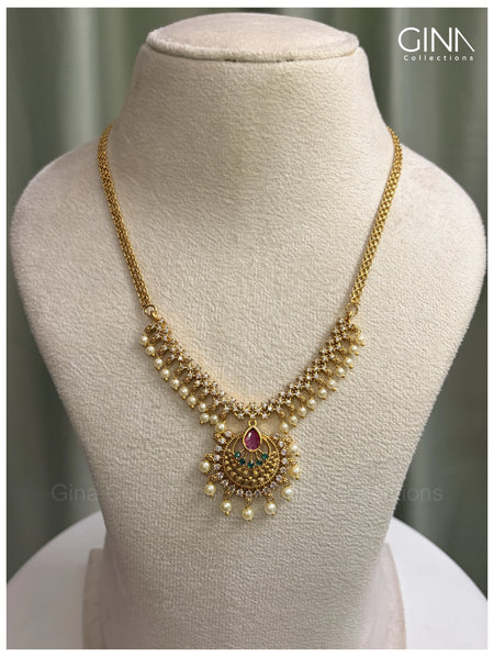 Golden Ruby Tear Drop with Pearls