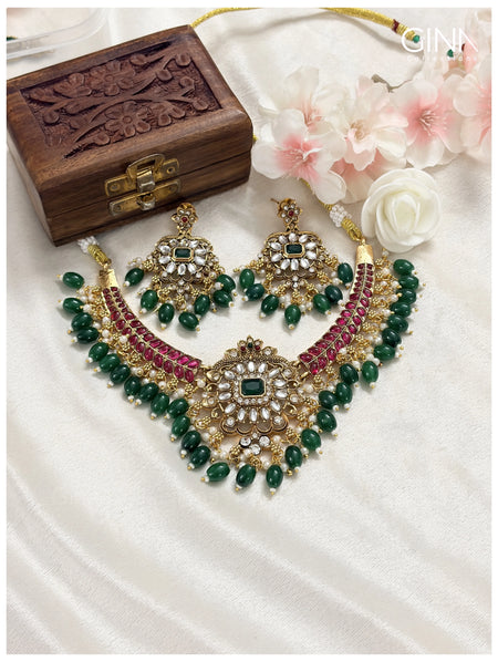 Ruby Stones and Green Beads Necklace