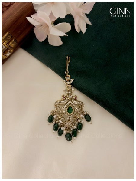 Premium Gold Plated Emerald Maang Tikka