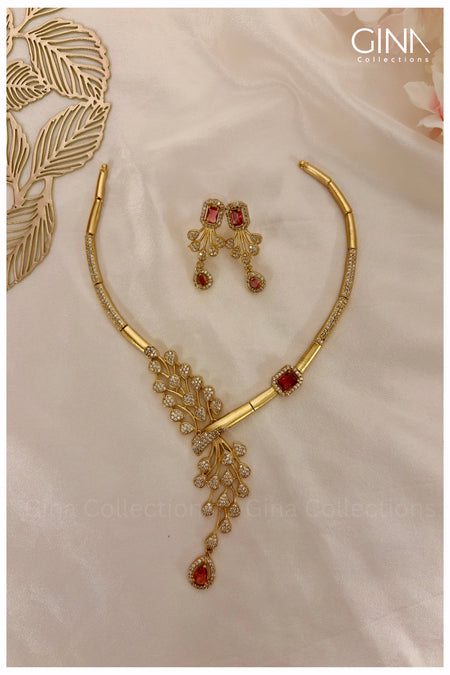 Elegant Ruby and White Stone Necklace
