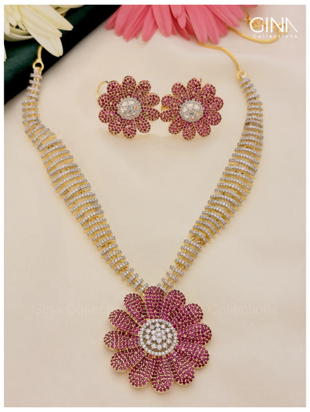 Luxury Floral CZ Diamond Necklace Set with Earrings