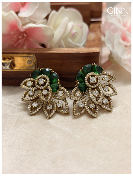 Emerald Diamond Leaf Studs Alternative View