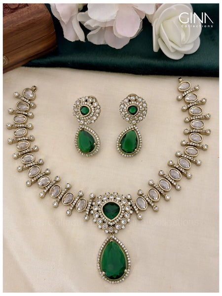 Emerald Tear Drop with AD Stones-Big Size