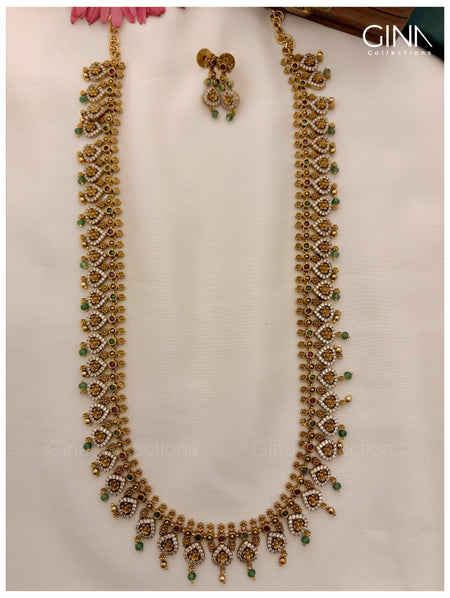 Antique Gold Mango Design Haram with Green Beads