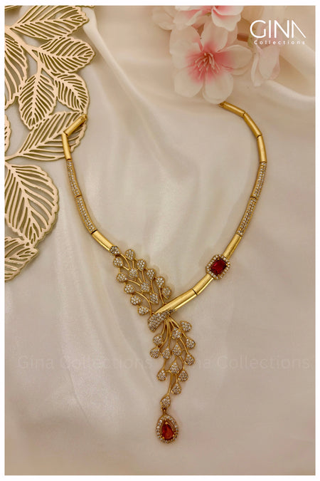 Elegant Ruby and White Stone Necklace Alternative View
