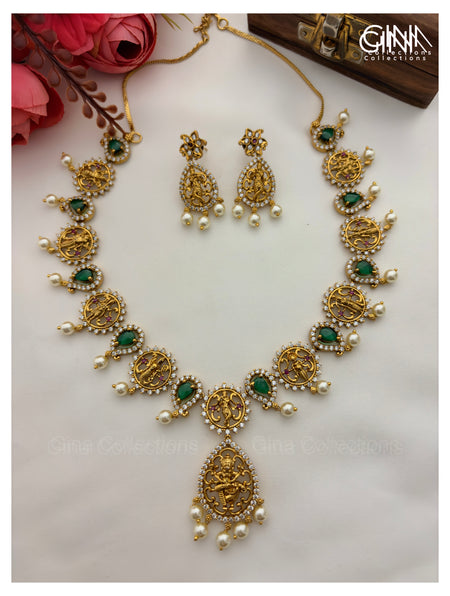 Pretty Dasaavatara Necklace with Pearl Drops