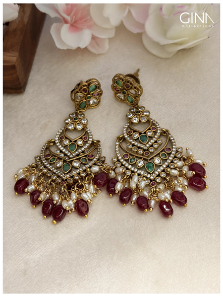 Ruby with Pearls Chandbali Alternative View