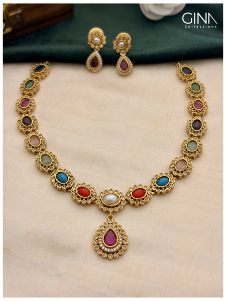 Navarathna Multicolor Oval Stone Necklace