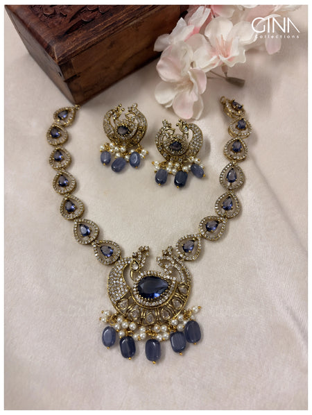 Premium-Purple-Peacock-Motif-with-Sea-Green-and-Pearl-Drop