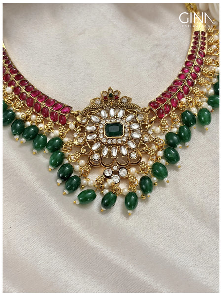 Ruby Stones and Green Beads Necklace Alternative View