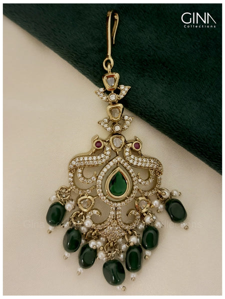 Premium Gold Plated Emerald Maang Tikka Alternative View