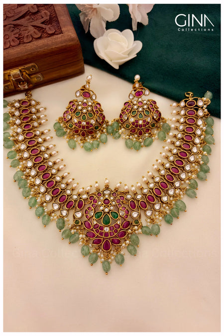 Buy Kemp Elegant Necklace with Pearl Ups and Emerald Drops