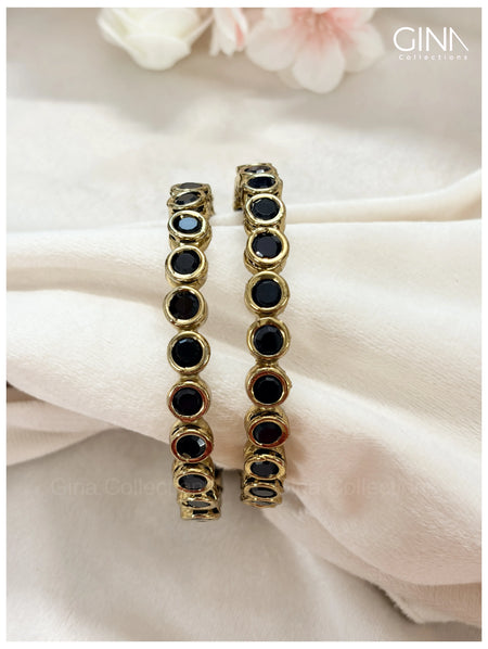 Vintage Gold Tone with Black Stones Bangles