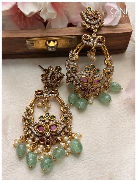 Twin Leaf Chandbali with Emerald Drops - Emerald Alternative View