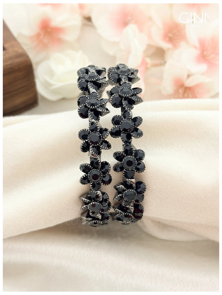 Premium Floral Bangles - Black