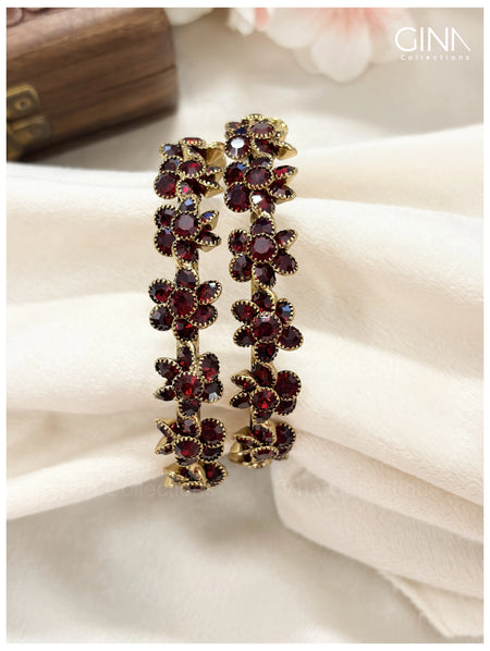 Premium Floral Bangles - Ruby