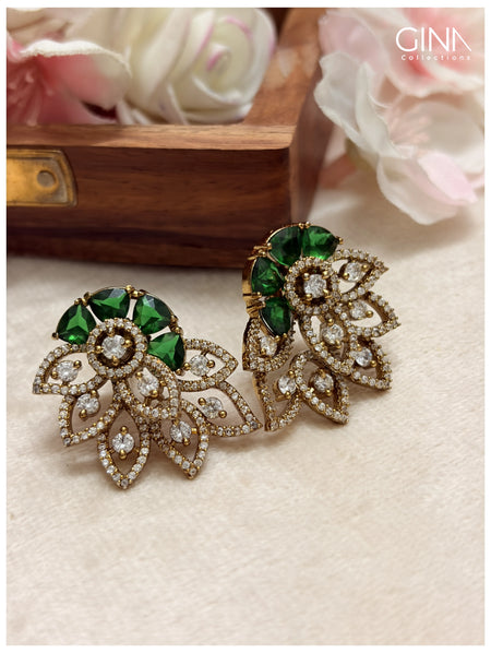 Emerald Diamond Leaf Studs