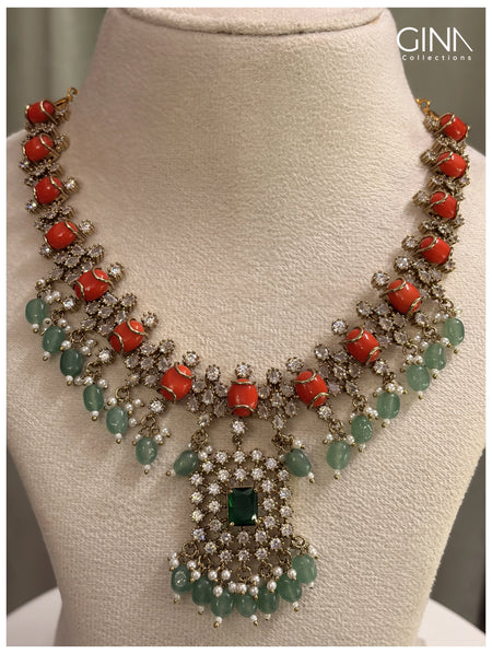 Shimmering Pavazham with Emerald Drops Alternative View