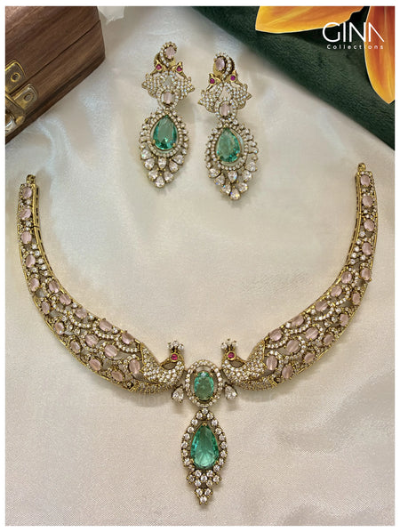 Premium Mayuri Mint Green & Pastel Pink Kanti with Earrings