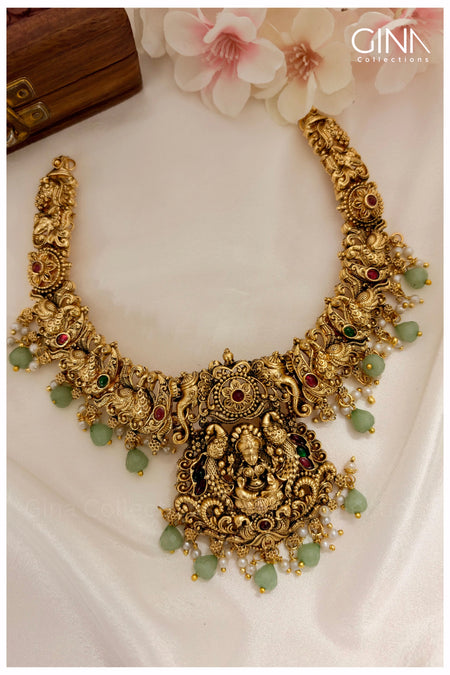 Buy Budget Gaja Lakshmi with Emerald Beads Necklace Alternative View