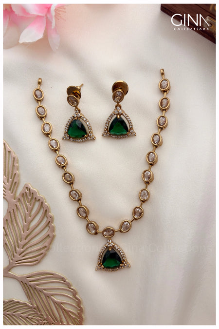 Simple & Elegant Triangular AD Pendant Sea Green Necklace