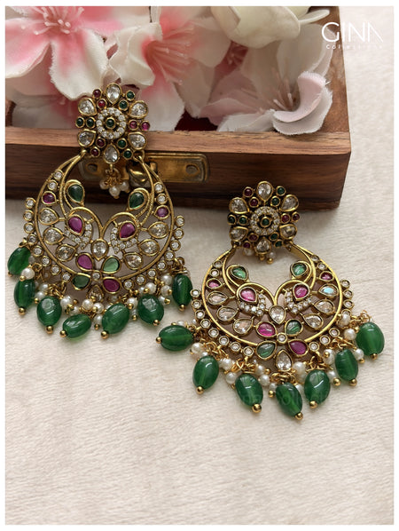 Floral Chandbali with Emerald Drops Alternative View