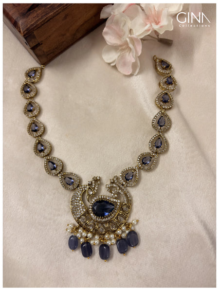 Premium-Purple-Peacock-Motif-with-Sea-Green-and-Pearl-Drop Alternative View