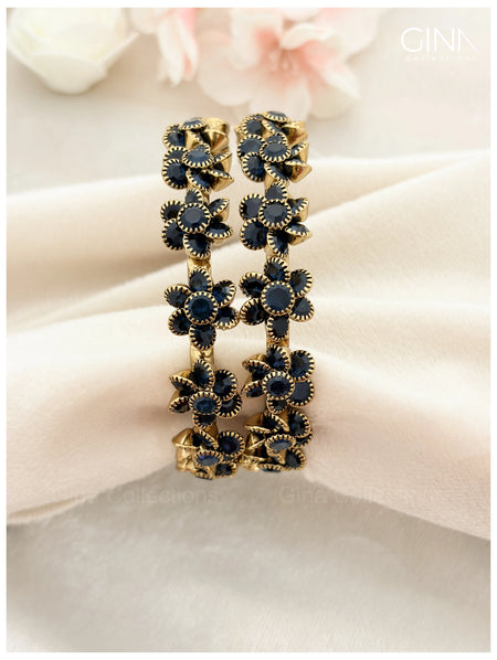 Premium Floral Bangles - Navy Blue