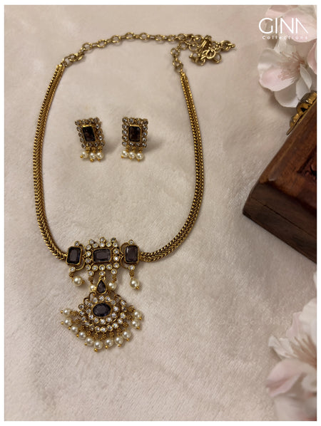 Purple Attigai with Pearl Drops - Purple